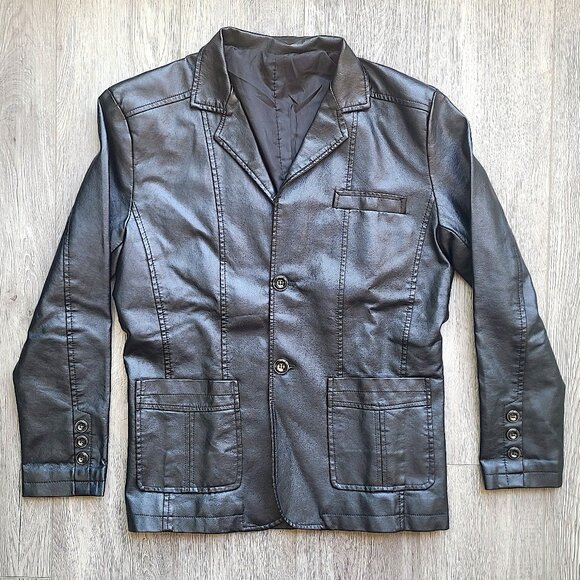 vintage vegan leather jacket! no tag size M-L - Picture 2 of 6